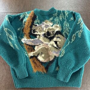Rare American Eagle Outfitters Koala 100% Wool Heavy Green Sweater Sz L  VTG